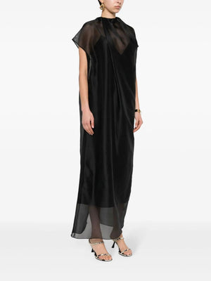 エレガントな黒のシルクドレス- 2024コレクション