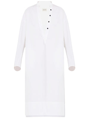 KHAITE White Cotton Dress with Button Front, Wide Sleeves, and Side Slits for Women - SS24 Collection