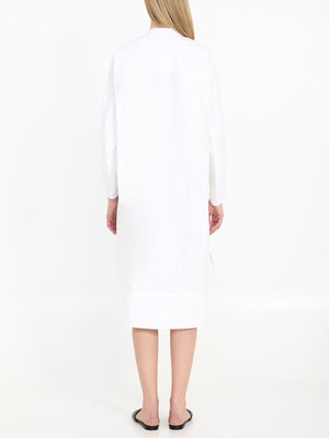 فستان قطني أبيض مع أزرار أمامية، أكمام واسعة، وفتحات جانبية للنساء - مجموعة SS24