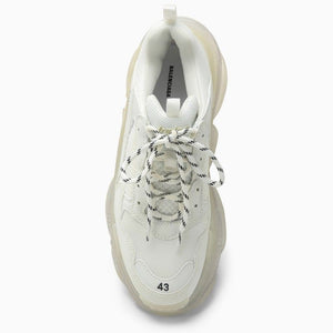 BALENCIAGA White Fabric Men's Low Top Sneakers with Clear Sole