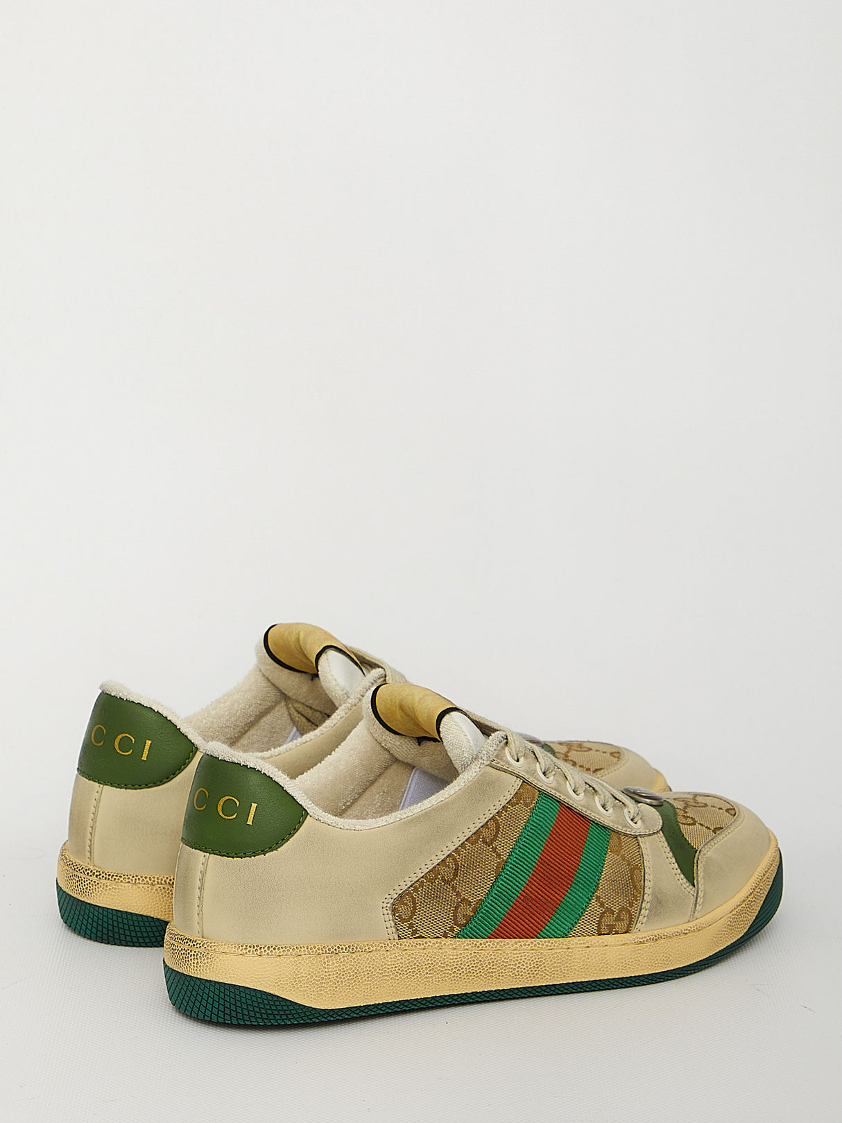 GUCCI Vintage Effect Lace-Up Sneakers with Bicolor Sole - 3.5cm Height