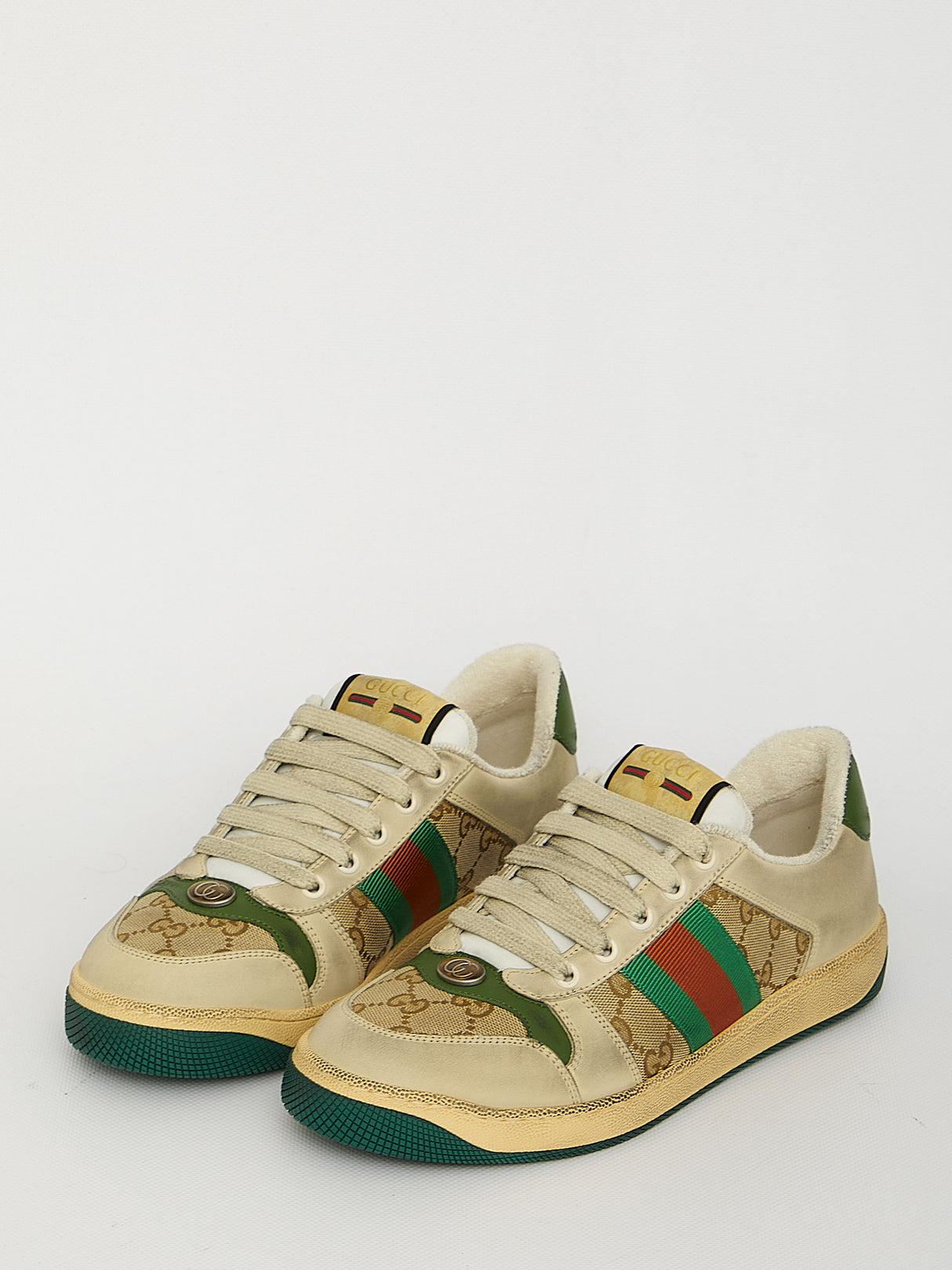 GUCCI Vintage Effect Lace-Up Sneakers with Bicolor Sole - 3.5cm Height