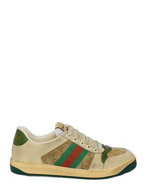 GUCCI Vintage Effect Lace-Up Sneakers with Bicolor Sole - 3.5cm Height