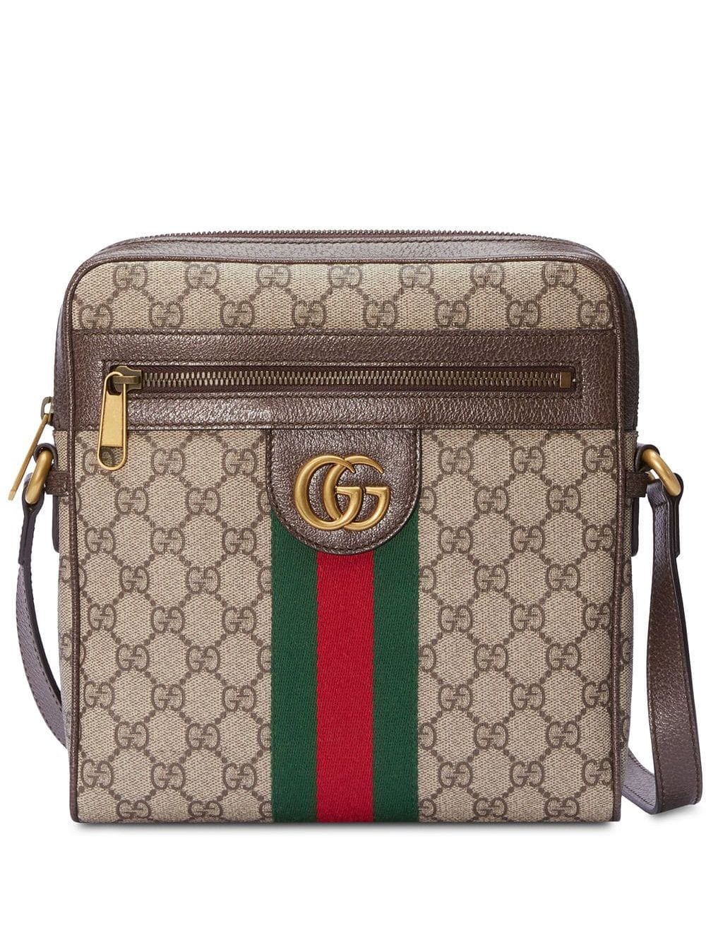 Beige Leather Crossbody Bag with Gucci-Web Detail