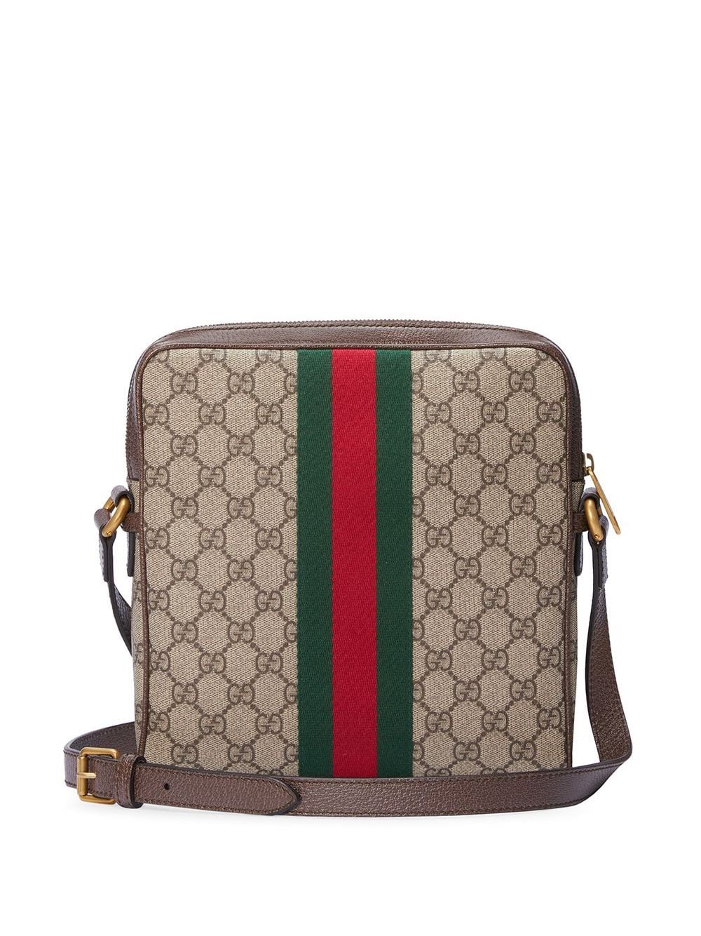 Beige Leather Crossbody Bag with Gucci-Web Detail