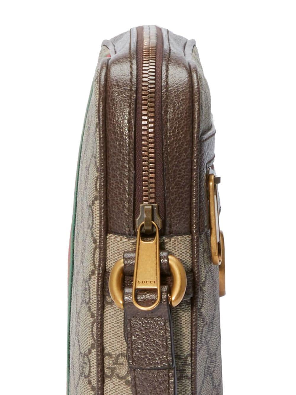 GUCCI Ophidia GG Mini Shoulder Handbag in Beige and Ebony Canvas with Leather Trims, Iconic Web Stripe, Gold Hardware - 23x24x5.5 cm