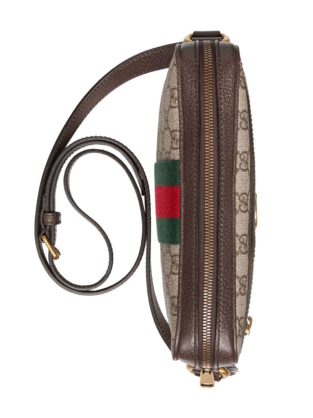 GUCCI Ophidia GG Mini Shoulder Handbag in Beige and Ebony Canvas with Leather Trims, Iconic Web Stripe, Gold Hardware - 23x24x5.5 cm