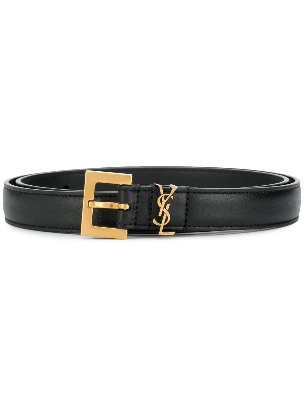 SAINT LAURENT Elegant Thin Calfskin Belt with Bronze-Tone Buckle, 2cm