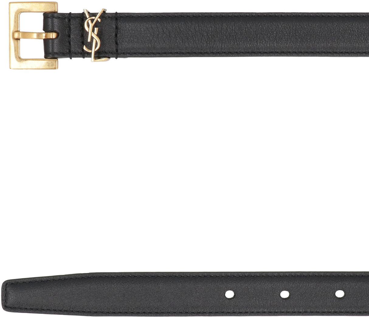 SAINT LAURENT Elegant Thin Calfskin Belt with Bronze-Tone Buckle, 2cm