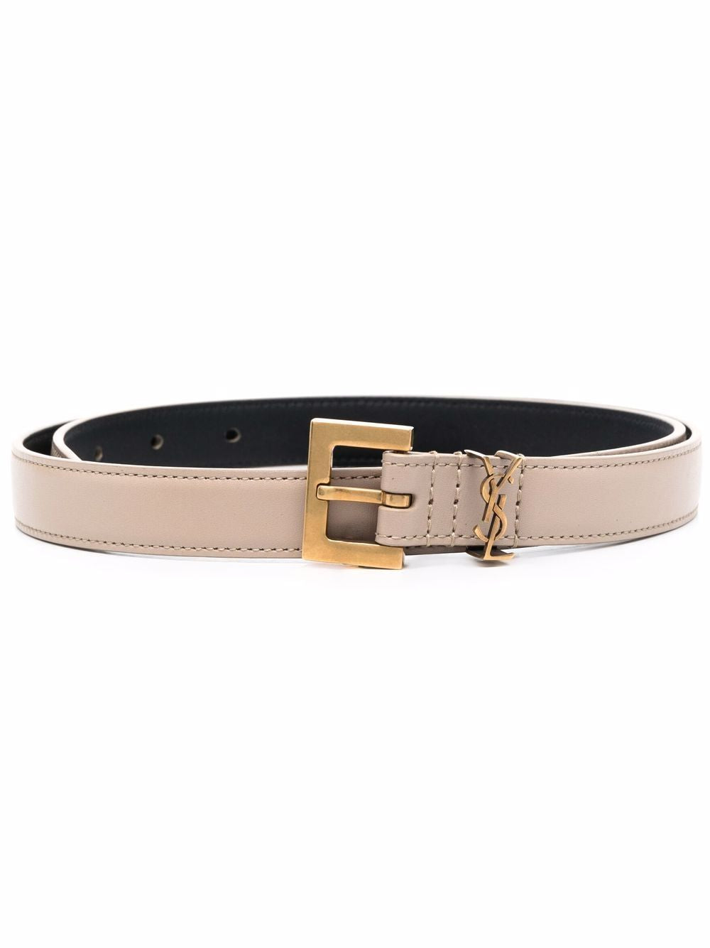 SAINT LAURENT Elegant Thin Calfskin Belt with Bronze-Tone Buckle, 2cm