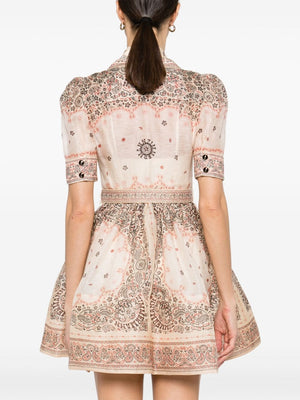 ボヘミアンデザインのリネン・シルクブレンドミニシャツドレス