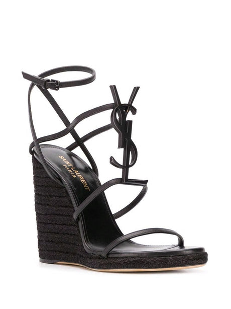 SAINT LAURENT Black Leather Espadrille Sandals for Women – SS21 Collection