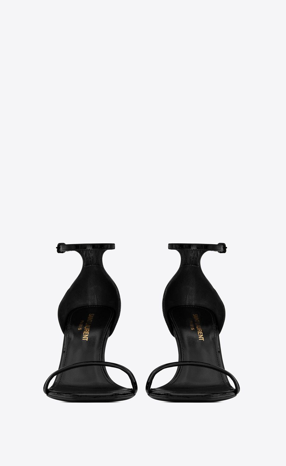 SAINT LAURENT Metallic Sculpture Heel Leather Sandals - Black