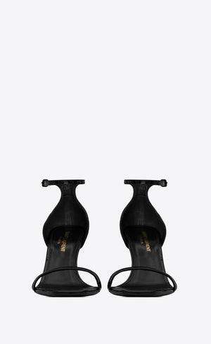 SAINT LAURENT Metallic Sculpture Heel Leather Sandals - Black