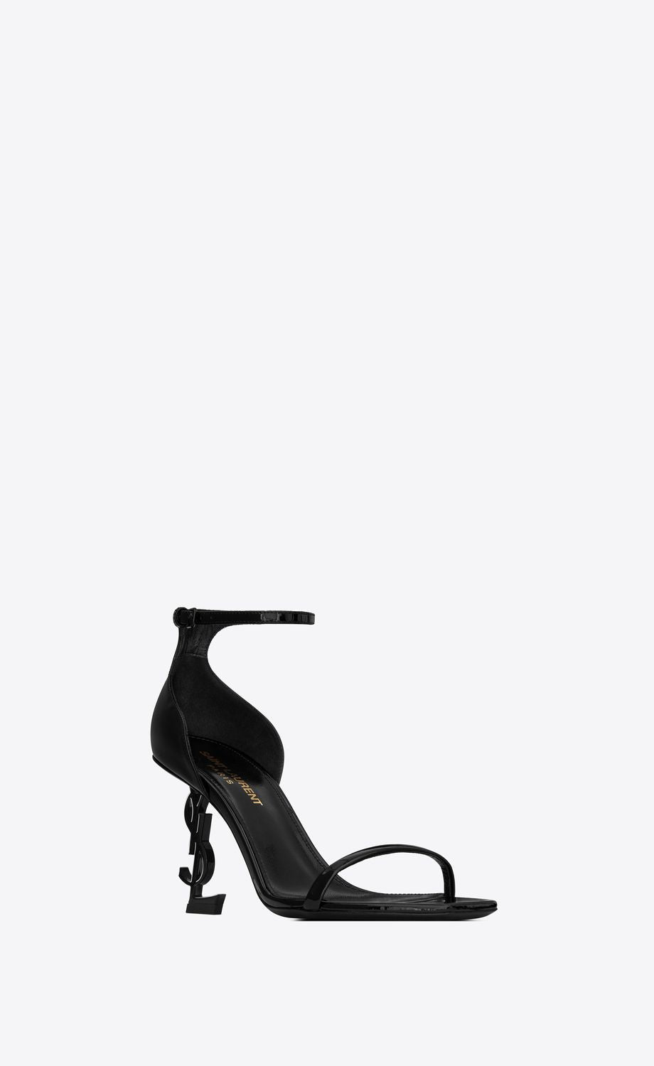 SAINT LAURENT Metallic Sculpture Heel Leather Sandals - Black