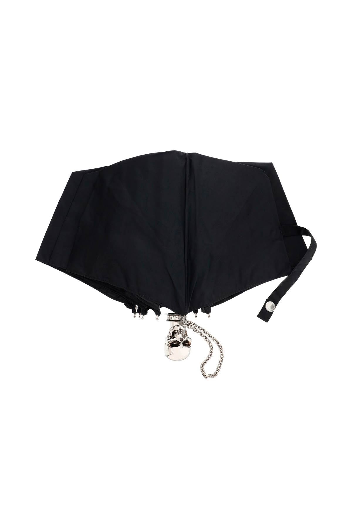 ALEXANDER MCQUEEN Black Folding Umbrella - Iconic Skull Handle, Nylon Case, Gifting Accessory