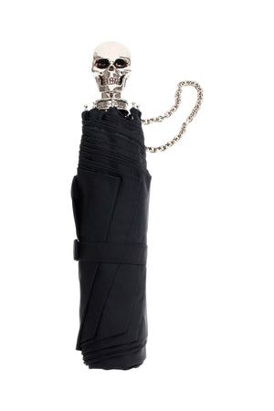 مظلة قابلة للطي سوداء - مقبض جمجمة شهير، حافظة نايلون، إكسسوار هدية