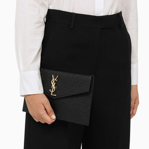 SAINT LAURENT  BLACK LEATHER UPTOWN CASSANDRE ENVELOPE