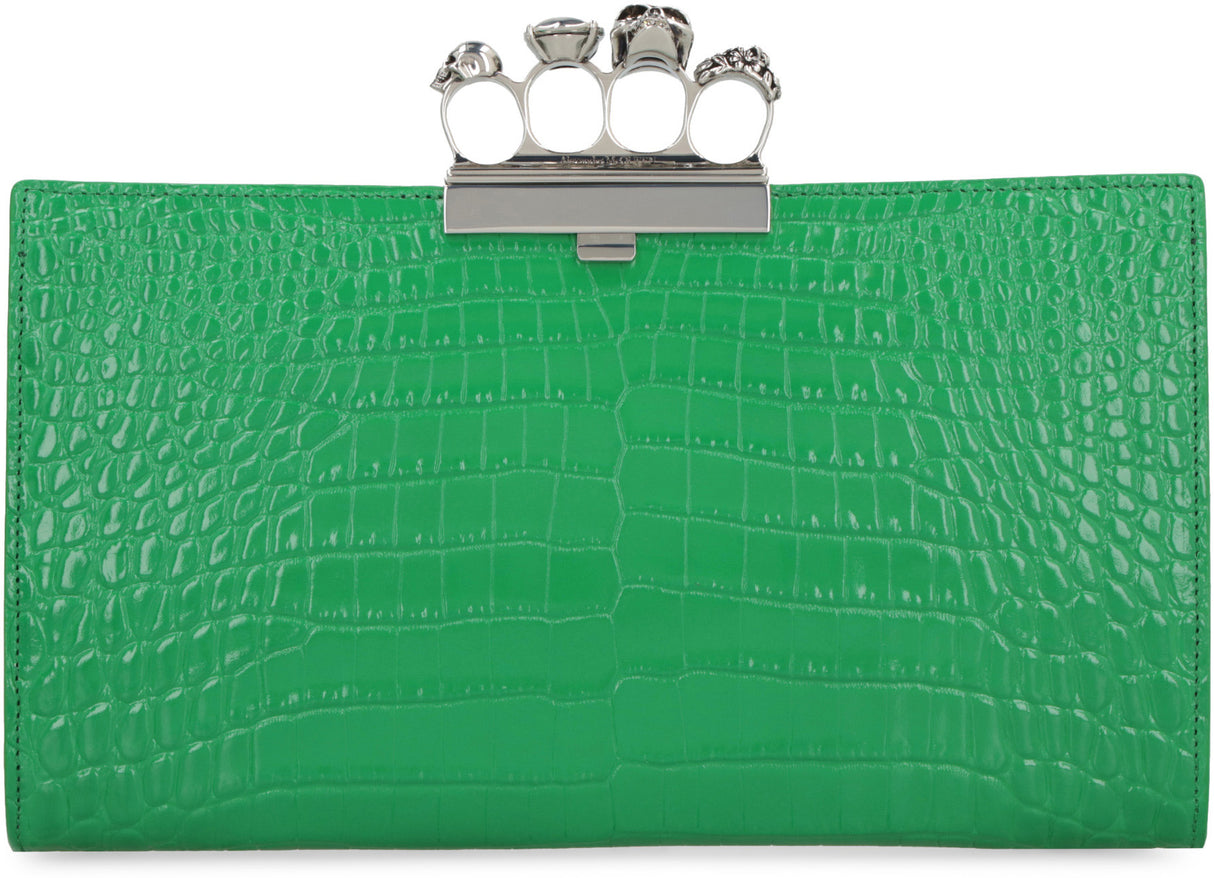 ALEXANDER MCQUEEN Jewelled Croco-Print Leather Clutch