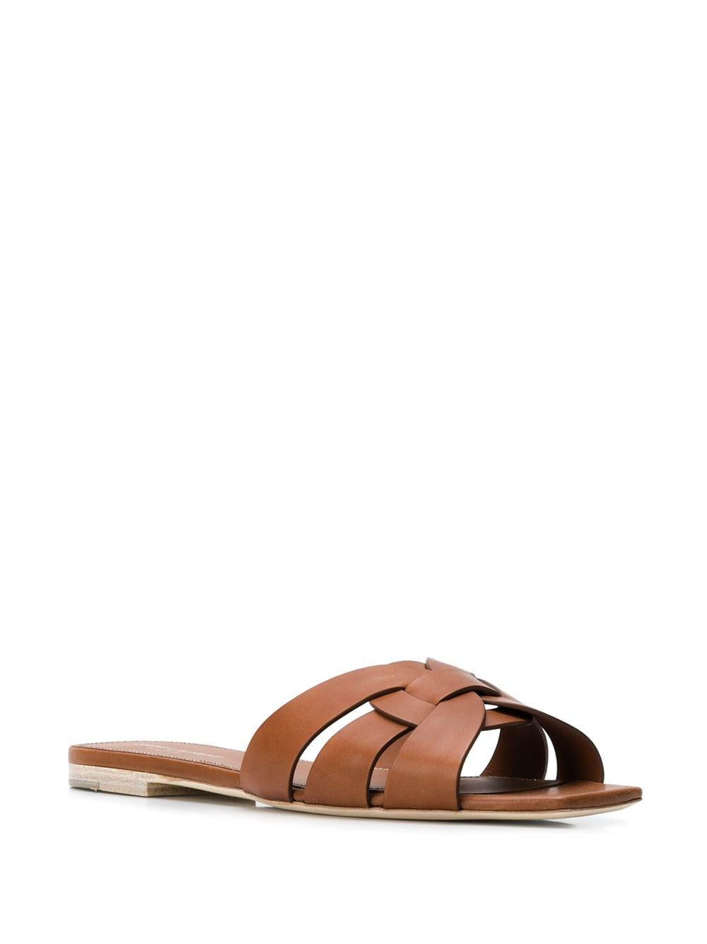 SAINT LAURENT Brown Woven Strap Sandals for Women