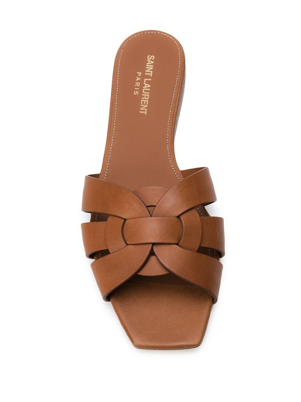 SAINT LAURENT Brown Woven Strap Sandals for Women