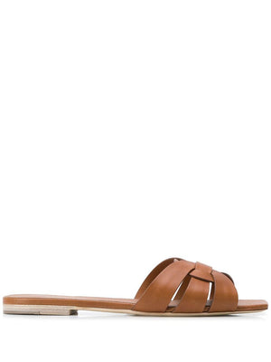 SAINT LAURENT Brown Woven Strap Sandals for Women