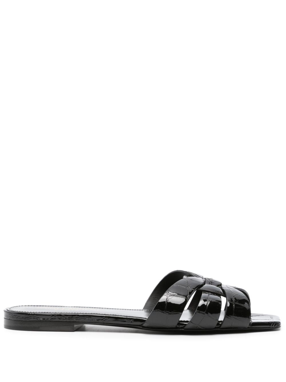 SAINT LAURENT Tribute Embossed-Crocodile Leather Slide Sandals for Women