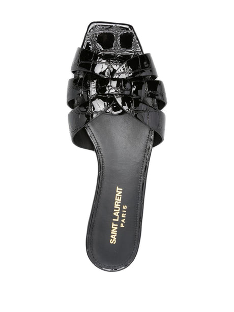 Black Crocodile Slide Sandals - FW23 Collection