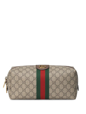 GUCCI Men's Brown Leather Textile Clutch for SS24