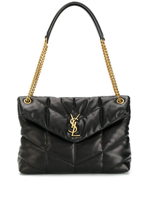 SAINT LAURENT Black Monogram Puffer Shoulder Handbag