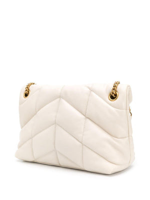 SAINT LAURENT Luxurious White Lamb Skin Puffer Shoulder Handbag for Women