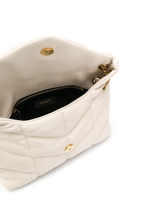 SAINT LAURENT Luxurious White Lamb Skin Puffer Shoulder Handbag for Women