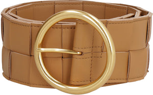 Saddle Brown Leather Intrecciato Belt for Women