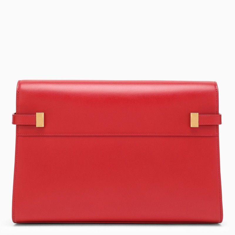 Red Leather Handbag with Interlocking Closure and Gold-Tone Hardware