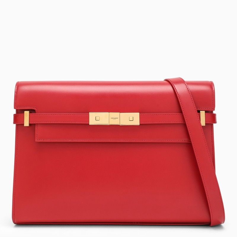 紅色皮革購物手提袋，配有鎖扣閉合和內袋