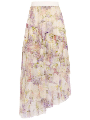  Dreamy Floral Print Asymmetric Skirt for Women