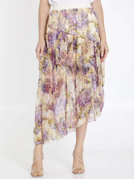 Dreamy Floral Asymmetric Skirt - High-Waisted with Stretch Waistband