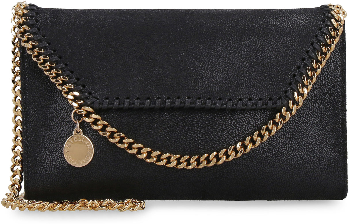 STELLA MCCARTNEY Mini Falabella Monogram Raffia Shoulder Bag with Gold Tone Chain - Black