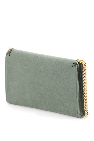 STELLA MCCARTNEY Mini Faux Leather Crossbody Bag with Chain Detail and Logo Medal in Green
