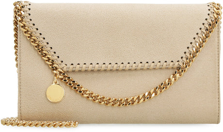 STELLA MCCARTNEY Mini Beige Shaggy Deer Cross-Body Handbag with Gold-Tone Chain and Logo Detail