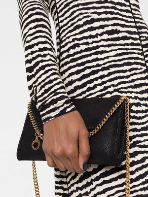 STELLA MCCARTNEY Mini Falabella Black Faux Leather Crossbody Handbag with Chain Detail and Eco-Conscious Design