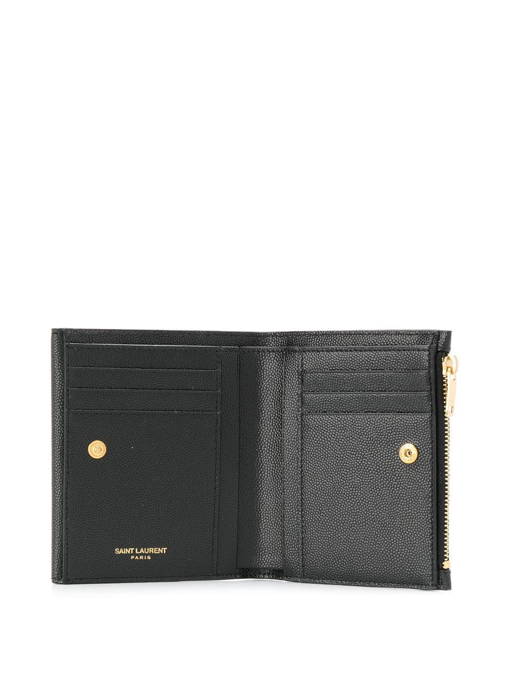 Elegant Black Compact Wallet for Women in High-Quality Calfskin Leather