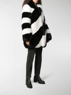 Diagonal Striped Fox Fur Jacket