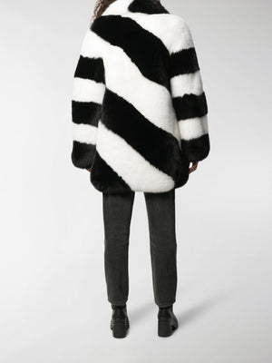 Diagonal Striped Fox Fur Jacket