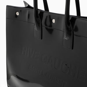 SAINT LAURENT Large Black Patent Leather Men's Tote with Rive Gauche Motif