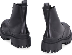 BALENCIAGA Stylish Black Leather Combat Boots for Women