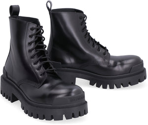 BALENCIAGA Stylish Black Leather Combat Boots for Women