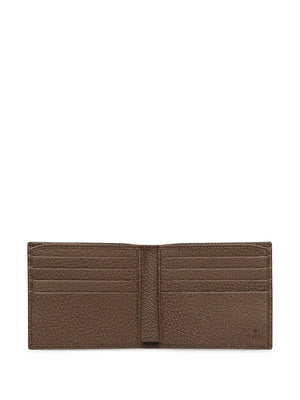 GUCCI Brown Flap-Over Wallet with Green and Red Web Detail