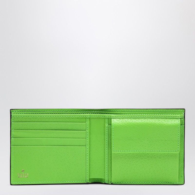 GUCCI Mini GG Supreme Wallet with Neon Green Interior