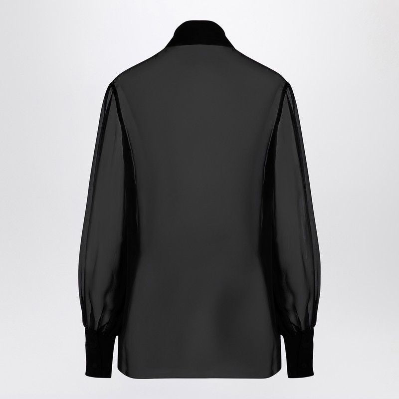 VALENTINO  SEMI-TRANSPARENT BLACK SILK CHIFFON SHIRT